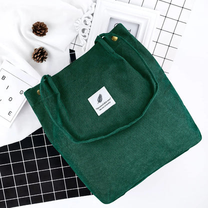 Corduroy Tote Bag Large for Women Girl Lady Canvas Shoulder Cord Purse and Handbags with Inner Pocket (Retro Flower)
