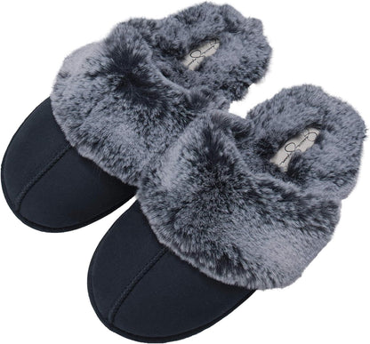 Womens Comfy Faux Fur House Slipper Scuff Memory Foam Slip on Anti-Skid Soleslipper